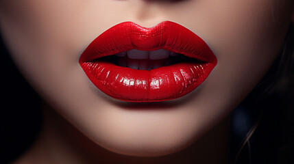 Lips Beauty Closeup, Woman Face Make Up and Red Lipstick Close Up.