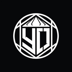 YO Letter Logo monogram hexagon slice crown sharp shield shape isolated circle abstract style design
