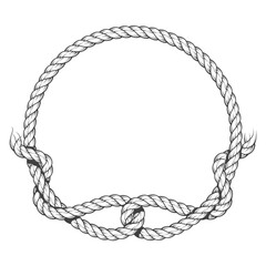 Round rope frame with unconnected knot or loops, rope circle with ragged endings, vector