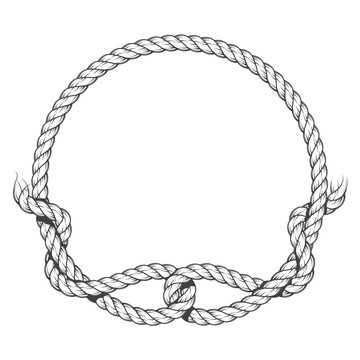 Round rope frame with unconnected knot or loops, rope circle with ragged endings, vector