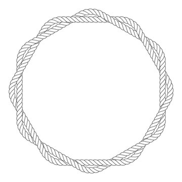 Round rope frame with two twisted ropes, nautical circle frame, vector
