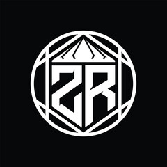 ZR Letter Logo monogram hexagon slice crown sharp shield shape isolated circle abstract style design