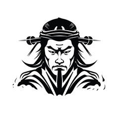 Japanese samurai warrior face vector illustration