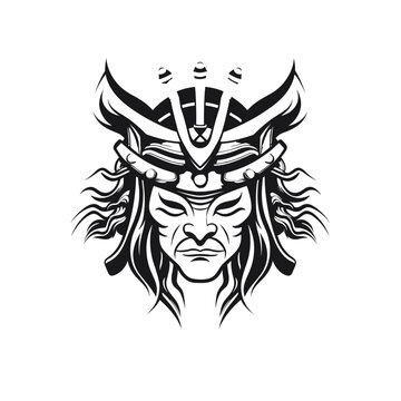 Japanese samurai warrior face vector illustration