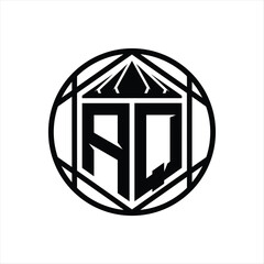 AQ Letter Logo monogram hexagon slice crown sharp shield shape isolated circle abstract style design