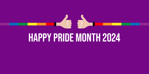 Naklejka premium Hands and inscription happy pride month