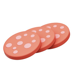 Salami Sausage Slice Meat 3D Icon Isolated Transparent Background