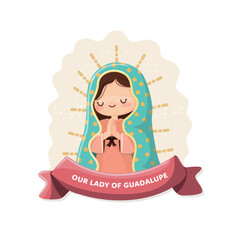 Our Lady of Guadalupe with ribbon. Kawaii style vector illustration - 686651418