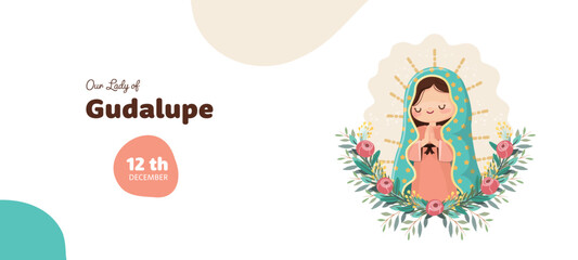 Our Lady of Guadalupe celebration. Kawaii style vector illustration