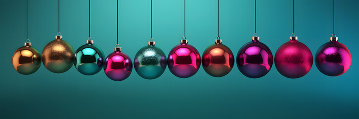 colorful christmas balls with ribbons on white background ai generative