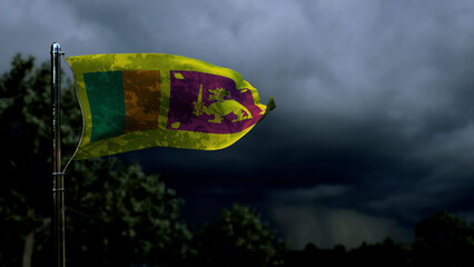 Sri Lanka flag for state holiday on dark storm cumulus clouds - abstract 3D rendering