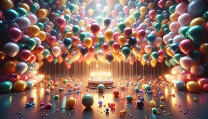Birthday celebration with vibrant balloons - obrazy, fototapety, plakaty