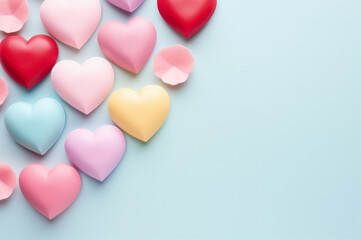 Fototapeta premium Little hearts on pastel color backgroud, delicate soft design greeting card for Valentines Day and love celebration