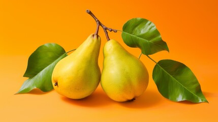 pear_fruits_photorealism_style_on_tangerine_background