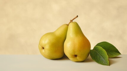 pear_fruits_photorealism_style_on_beige_background