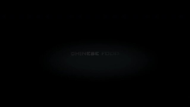 Chinese food 3D title metal text on black alpha channel background