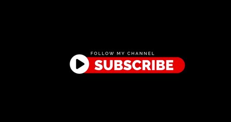 Social Media Subscribe Title. Subscribe slogan, 1 play logo, red and white color. Dynamic and fast animation, 4K resolution