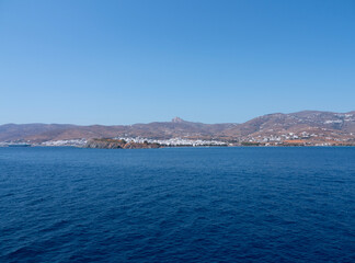 Panoramic view of the capital of Tinos island from the Aegean Sea