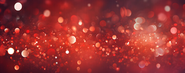 Rote funkelnde Lichter Festlicher Hintergrund mit Textur. Abstrakt Weihnachten glitzernde helle Bokeh unscharf und fallende Sterne. Winter-Karte oder Einladung - obrazy, fototapety, plakaty