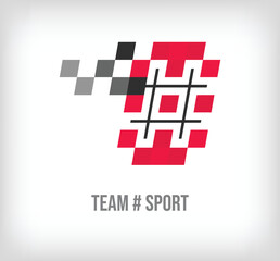 Creative hashtag sign racing and sports logo. Modern pixel with new culture colors. Font alphabet template. Creative contest geometric. vector