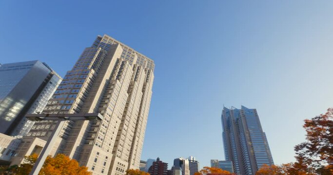 太陽の光が綺麗な西新宿高層ビル群