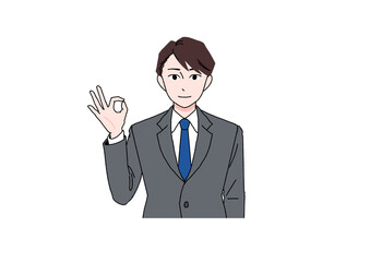 笑顔でオッケーするスーツの男性