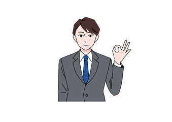 笑顔でオッケーするスーツの男性