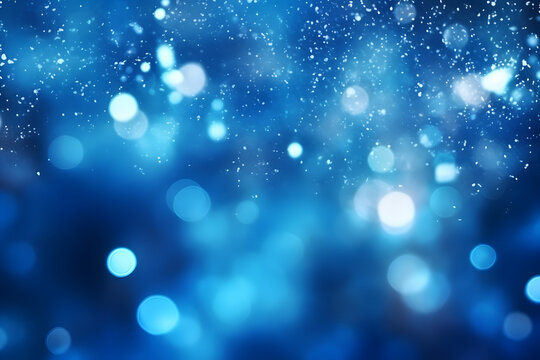 Blaue funkelnde Lichter Festlicher Hintergrund mit Textur. Abstrakt Weihnachten glitzernde helle Bokeh unscharf und fallende Sterne. Winter-Karte oder Einladung