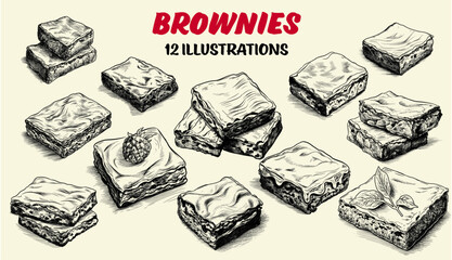 Collection of drawn Brownies. Sketch illustration