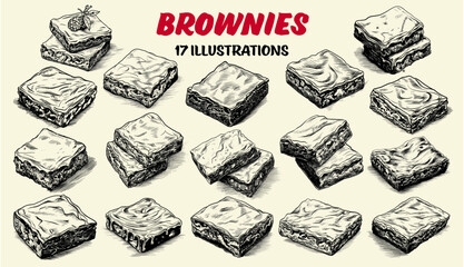 Collection of drawn Brownies. Sketch illustration