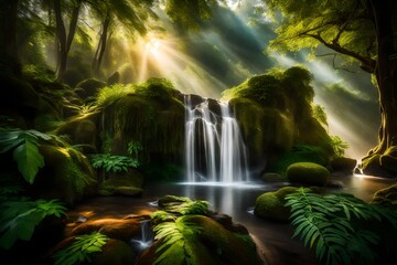 waterfall in the forest generated by AI technology