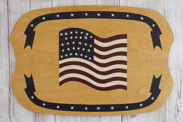Beige sign with USA stars and stripes flag