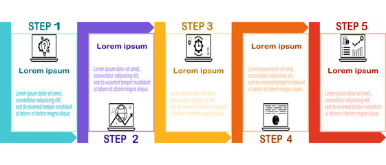 Collection of vector infographic templates for presentations, advertising, layouts, annual reports. 5 options, steps, parts.