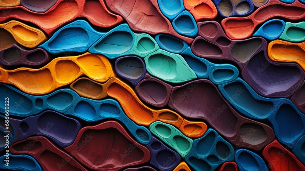 Poster a wall texture that looks like a colorful 3d river delta from above, with branching patterns of sedi