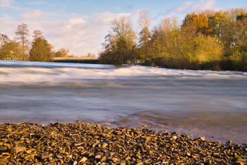 river named Sieg near Bonn, autumn landscape