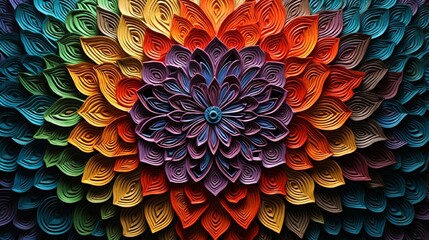 A wall texture visualizing a three-dimensional colorful mandala, its intricate patterns seemingly in constant, subtle motion.
