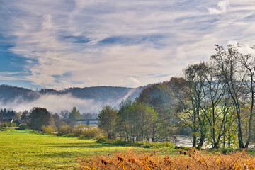 colorful autumnal landscape near the river, located in the triangle Bonn, Cologne and Siegen