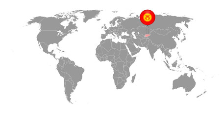 Pin map with Kyrgyzstan flag on world map. Vector illustration.