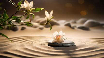 Obraz na płótnie Canvas Lotus Flower With Spa Stones In Rock Garden