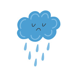 Rainy cloud, rain. vector hand-drawn elements on a white background.