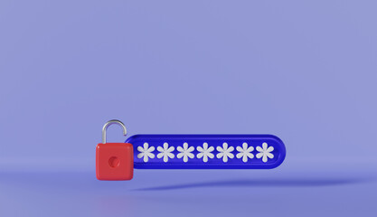 Security padlock login password on blue background