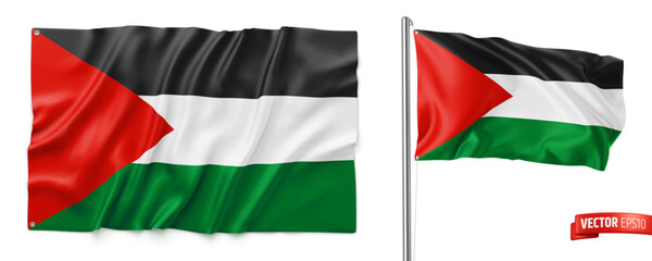 Vector realistic illustration of Palestine flags on a white background.
