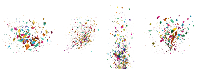 Multicolored confetti of various shapes sprinkled across a see-through backdrop, creating a festive and vibrant overlay.