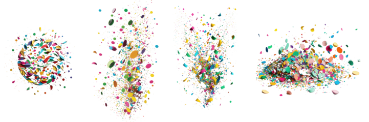 A vibrant mix of colorful confetti pieces scatters across a clear backdrop, creating a festive and cheerful scene.