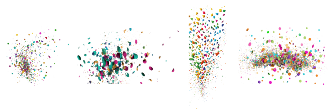 A colorful array of digital confetti, rendered with varying shapes and sizes, scattered across a see-through backdrop, creating a festive mood. - Powered by Adobe