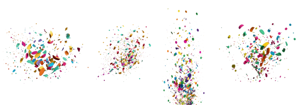 Multicolored confetti of various shapes sprinkled across a see-through backdrop, creating a festive and vibrant overlay.
