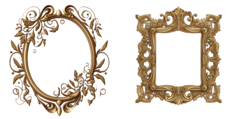 Realistic vintage frame collection, ornate and decorative, elegantly presented against a transparent backdrop for versatile use.