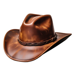 Brown leather cowboy hat isolated on transparent background