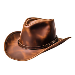 Brown leather cowboy hat isolated on transparent background