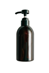 Plastic brown bottle with dispenser pump isolated on white background.